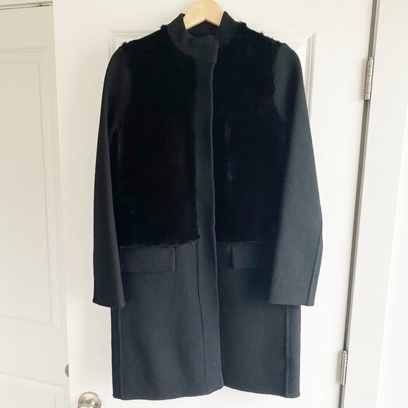 Vince Black Wool Rabbit Fur Paneled Coat XS Academia Classic Kardashian worned - Picture 5 of 13